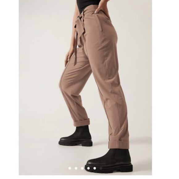Athleta Cardiff Pant Rustic Beige Waist Tie Straight Leg Women's Size 10T - Picture 2 of 11